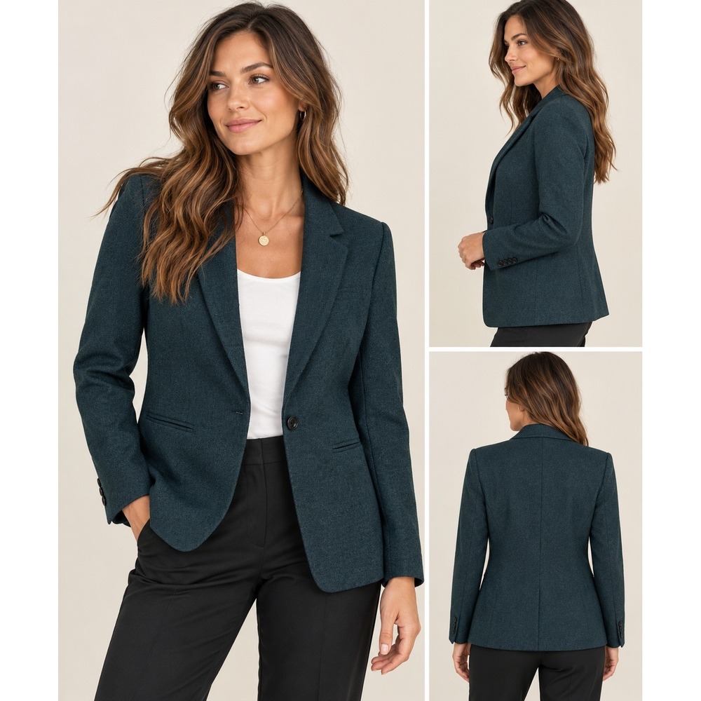 Banana Republic Blazer Womens 4 Dark Teal Nova Fides Wool Blend Italian Fabric
